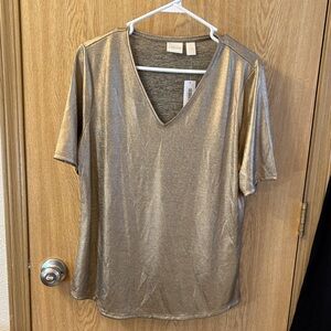 Chico's Metallic Gold Short Sleeve Top